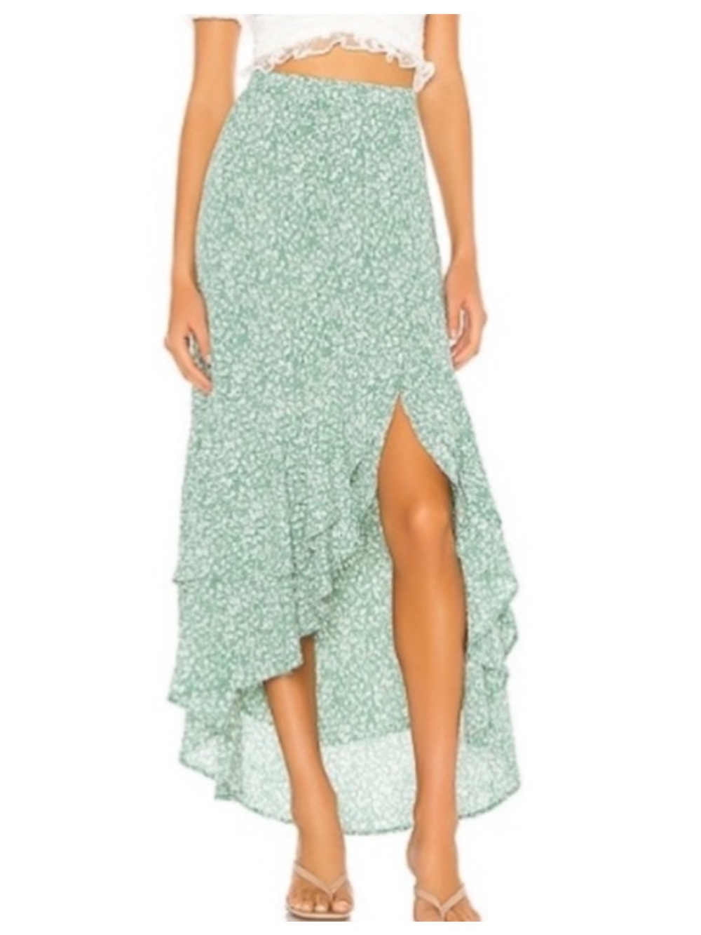 1. State Mint Green Floral High-Low Ruffle Skirt